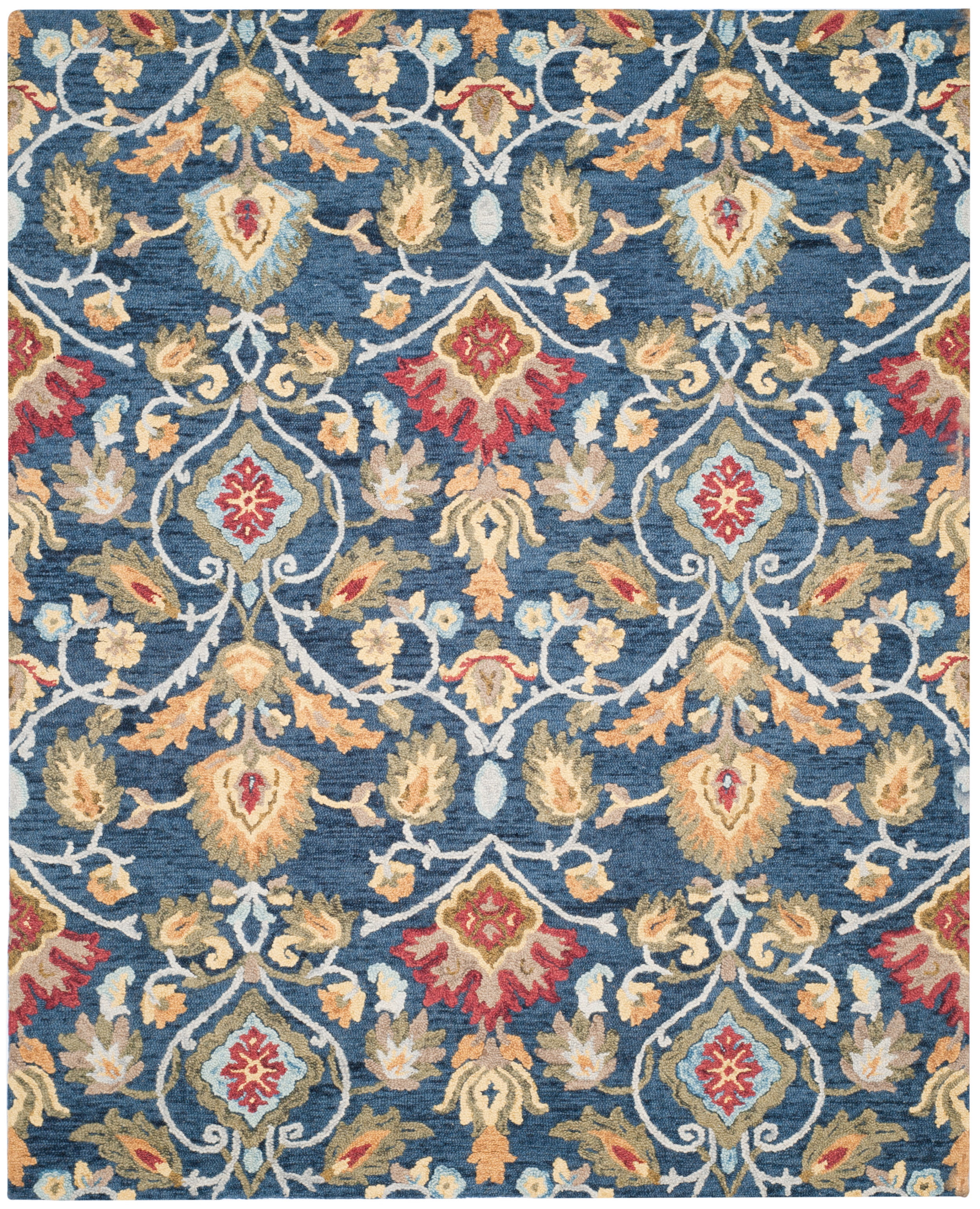 SAFAVIEH Blossom Lennon Floral Wool Area Rug, Navy/Multi, 11' x 15'