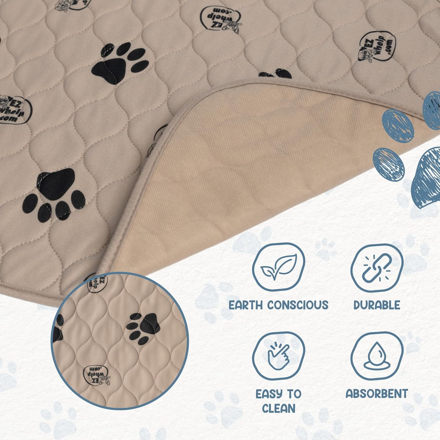 EZwhelp Reusable Dog Pee Pads, 24x36 Inch 2 Pack – Washable Waterproof Puppy Training & Whelping Pads, Leakproof, Durable, Reusable with Rounded Corners