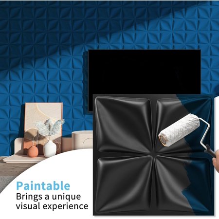 FLOLEOPA Textures 3D Wall Panels Black Design for Interior Wall Decor Pack of 30 Tiles 29 Sq Ft (PVC)
