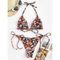 thumbnail image 4 of Bikini ZAFUL Triangle de 2 piezas, halter, corte alto, negro, estampado floral S, 4 of 5