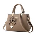 thumbnail image 2 of 11.02IN Women's Satchel Handbag, Stylish Tote Purse with Bowknot Decor, Vegan Leather Crossbody Shoulder Bag for Work, Travel, and Daily Use，Khaki, 2 of 5