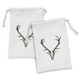 thumbnail image 1 of Antlers Fabric Pouch Set of 2, Antlers of a Huge Stag Bones Mounted on a Wooden Plate Prize Skull Print, Drawstring Bag for Toiletries Masks and Favors, 9" x 6", Brown and Pale Grey, by Ambesonne, 1 of 2