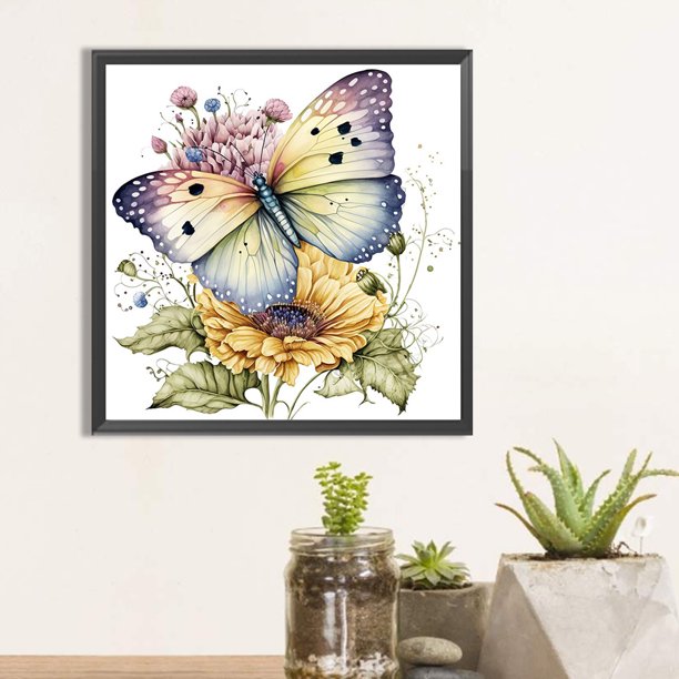Cuadros Decorativos Pintura de diamante 5D DIY Kit de taladro redondo completo Flor Mariposa Arte Artesanal (K571) DQrwqpou embutido en tela