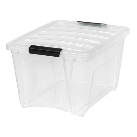 - IRIS 32 Quart Stack & Pull™ Box, Clear with Black Handles