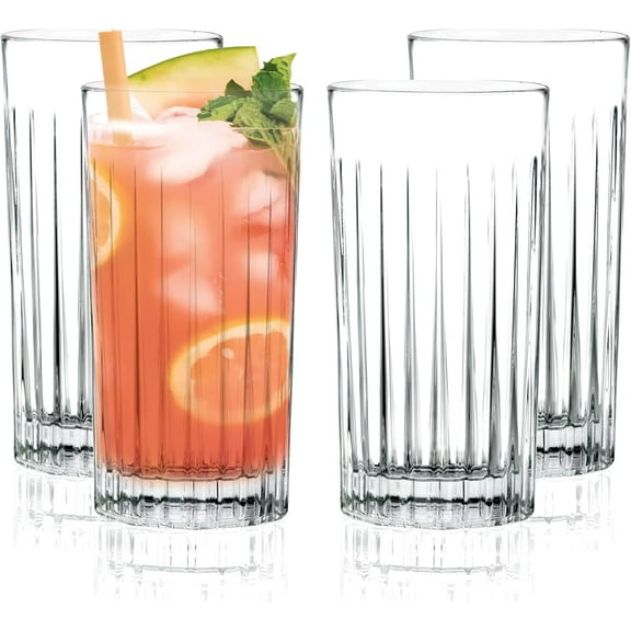 Barski Highball Glass - Drinking Glasses - Set of 4 - Hiball Tumblers - Glass Crystal Tumbler - for Water, Juice, Beer, Mixed Cocktails, Mojito Glass, Tom Collins Bar Glassware, 15 oz, Made in Europe