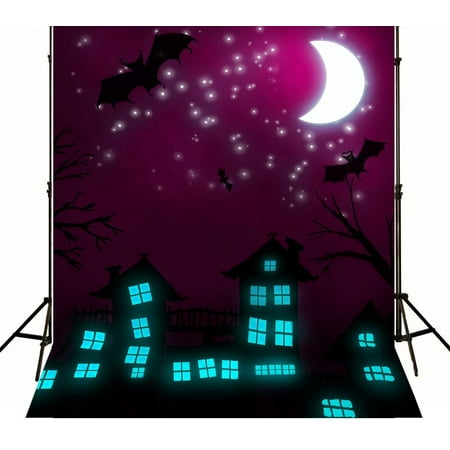 Image of MOHome Photography Backdrop 5x7ft Halloween Purple Night Blue Ghost Light City Photography Background Halloween Newborn Holiday Party