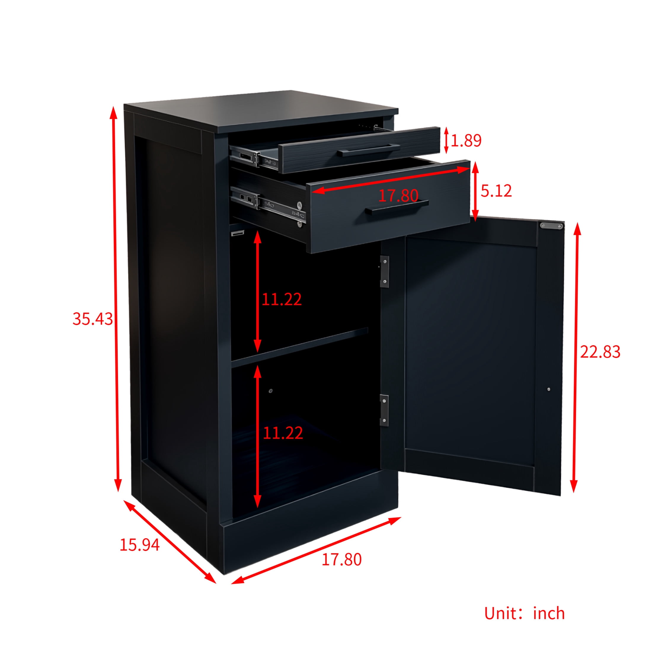 Noble House Ciara Modular Wine Bar Cabinet with Drawer, Storage Shelf & Cupboard, Walnut Buffet Cabinet, Black