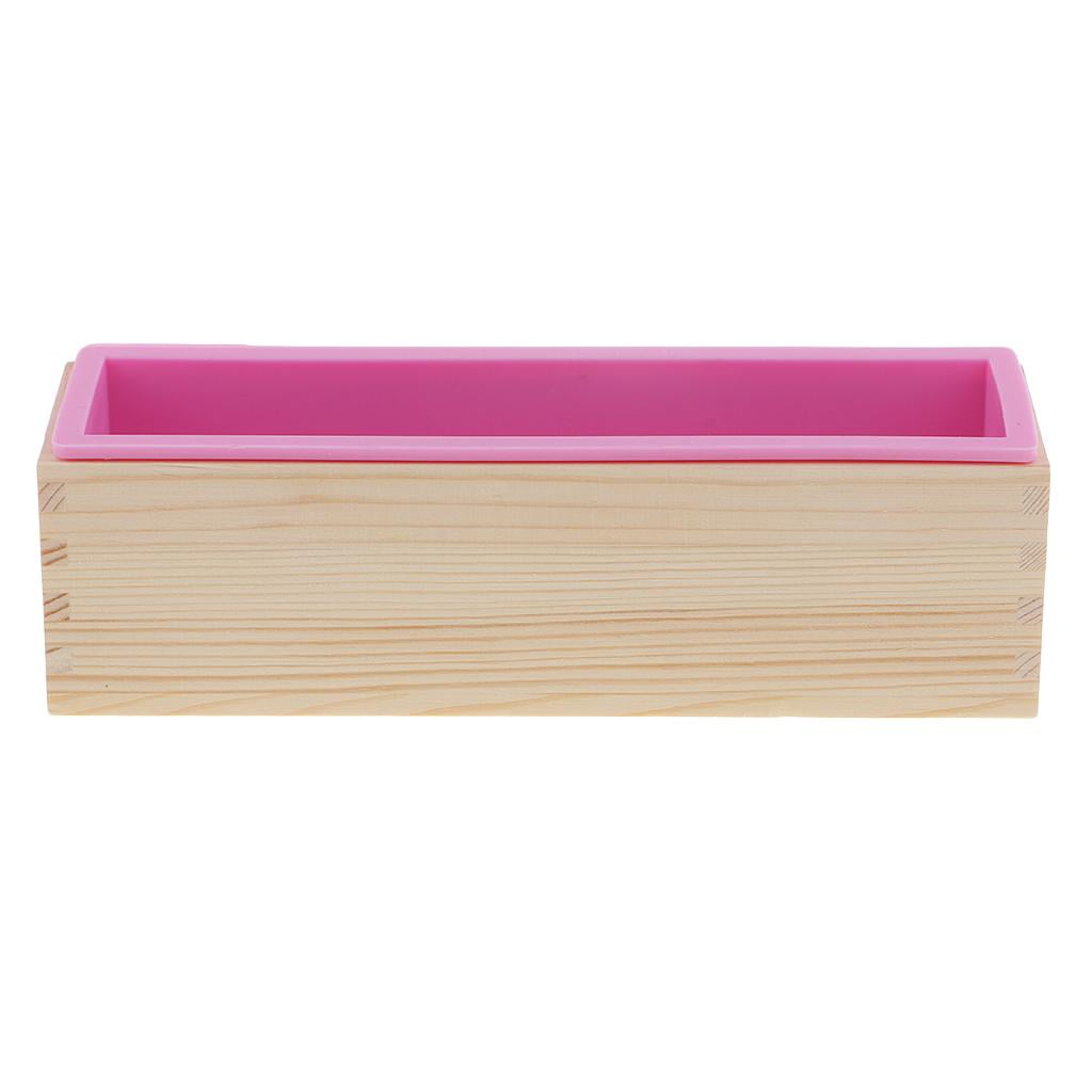 Milageto 900ml/1.2kg Silicone Soap Loaf Mould Wood Box DIY Soap Candle Making Supply Tool Pink