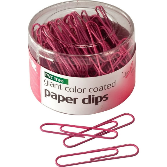 Officemate Breast Cancer Awareness Paper Clips, PVC-Free Plastic Coated Wire, Jumbo, Pink, 80/Pack (08908)
