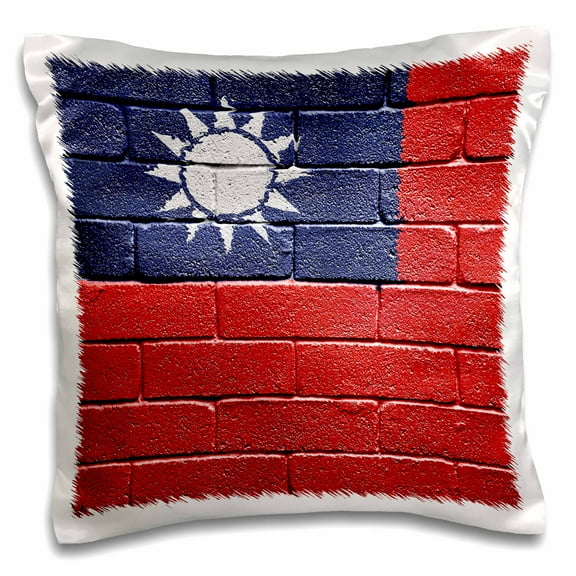 3drose, National Flag of the Republic of China Painted onto a Brick Wall Taiwan Taiwanese, 16x16 inch Pillow Case