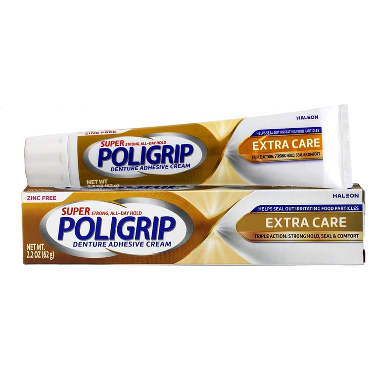 SUPER POLIGRIP Denture Adhesive Cream Extra Care 2.20 oz (Pack of