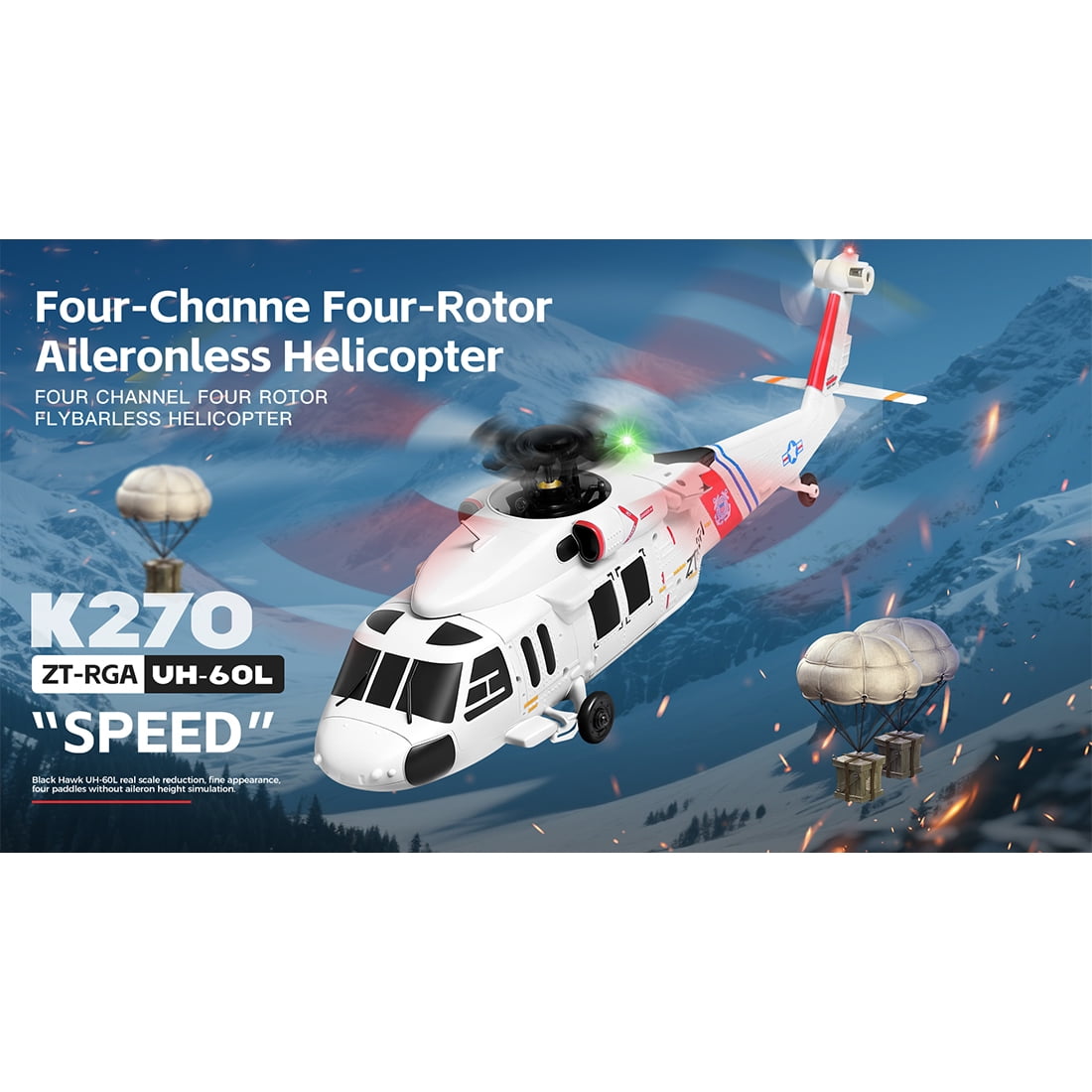 WL K270 UH-60L RC Helicopter, 2.4G 4CH Remote Control Plane with 6-Axis Gyro, Optical Flow & One-Key Takeoff/Landing for Indoor/Outdoor Flight, for Beginners, Easy to Fly