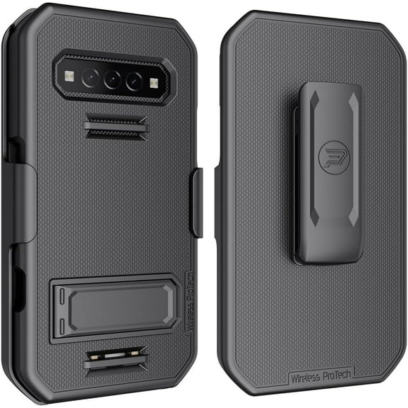 Wireless ProTech Case and Holster Combo Compatible with Kyocera DuraForce PRO 3 (E7200), Protective Case and Belt Clip Holster Combo with Kickstand (Black)