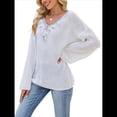 thumbnail image 1 of Suéter de Encaje con Apliques de Lentejuelas para Mujer, Otoño e Invierno, Cuello en V, Larga, Moderno y , Informal S, 1 of 9