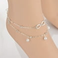 thumbnail image 1 of Cadena de Pie de Tobillera de Playa para Mujeres y Niñas Pulsera de Perlas Cadena de Pie de Playa Multicapa - Plata-8 Tipo, 1 of 6