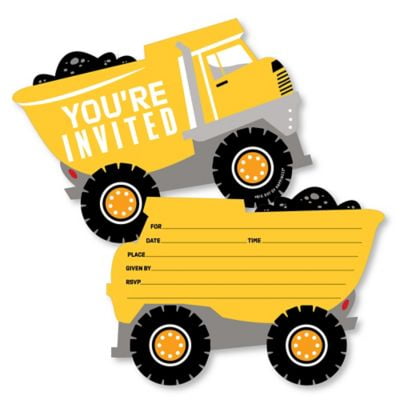 Big Dot of Happiness Dig It - Construction Party Zone - Shaped Fill-In Invitations - Baby Shower or Birthday Party Invitation Cards with Envelopes - Set of 12