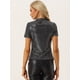 thumbnail image 3 of Camiseta con Lentejuelas para Mujer Blusa de Fiesta Brillante de Manga Corta con Cuello Alto Plata L, 3 of 5