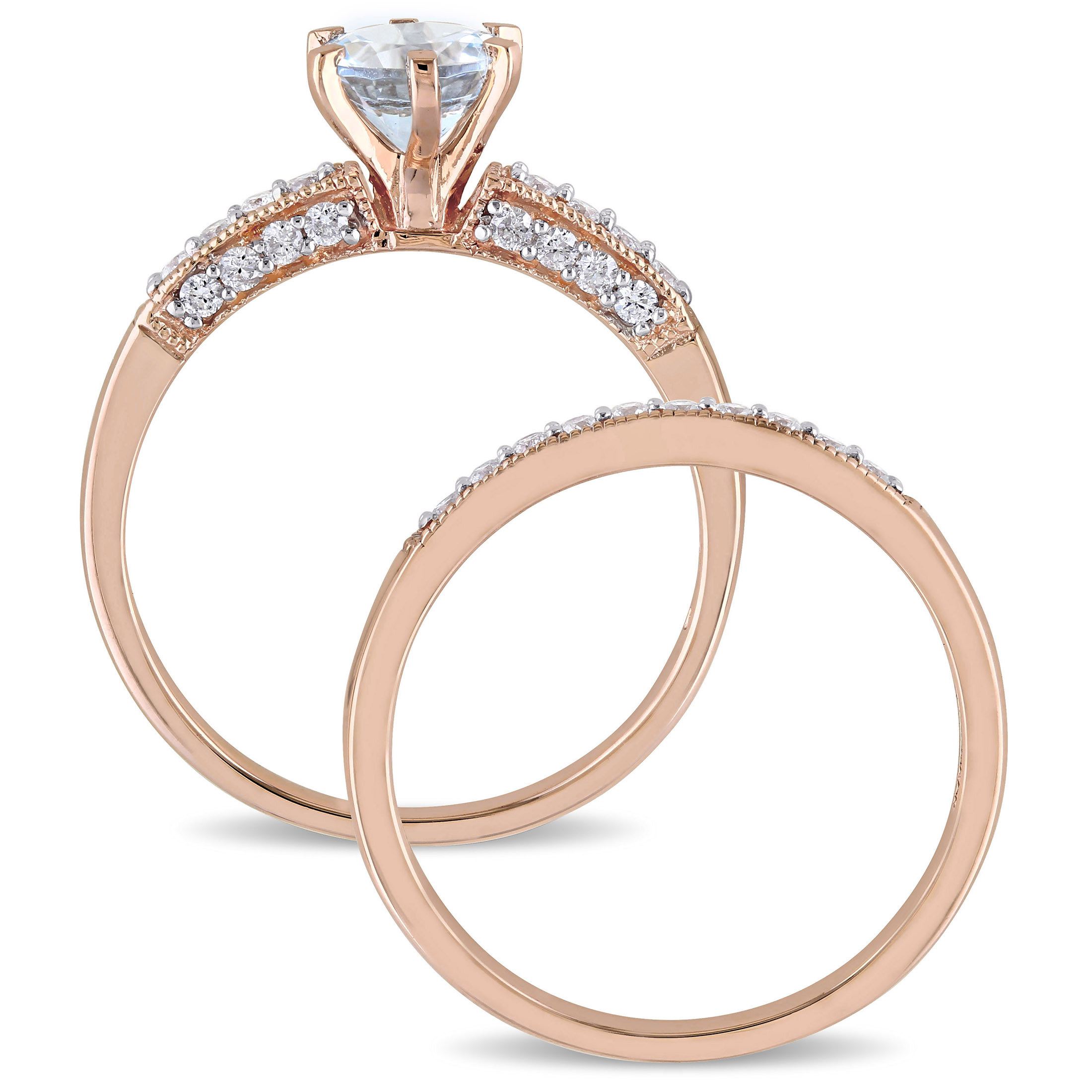 Everly Women's Aquamarine 10k Rose Gold Bridal Set