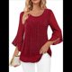 thumbnail image 2 of Blusa Elegante con Volantes para Mujer, 3/4, Cuello Redondo, Doble Capa, , Túnica. Rojo XXL, 2 of 9