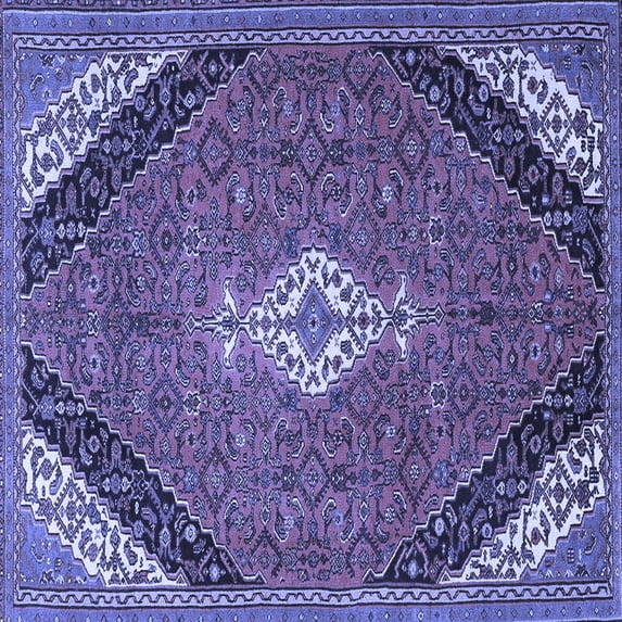 Ahgly Company Machine Washable Indoor Square Medallion Blue Traditional Area Rugs, 3' Square
