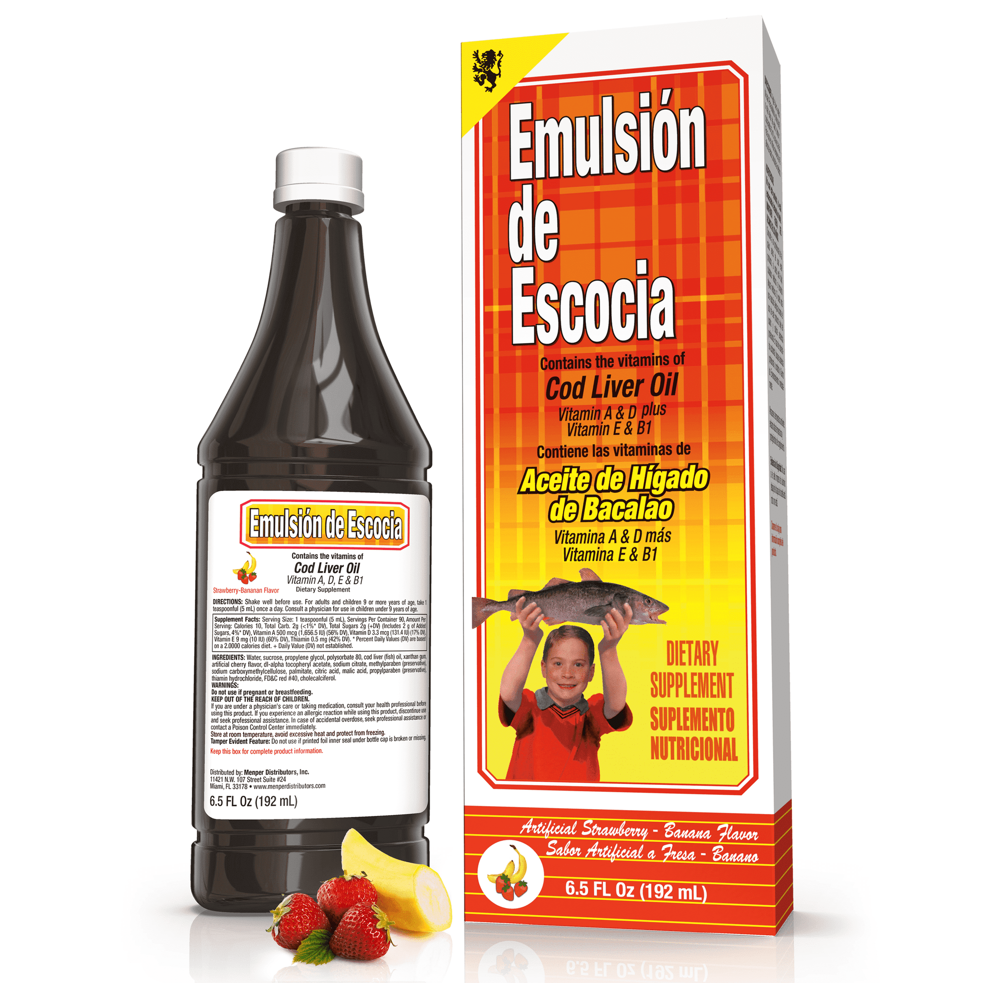 Emulsión De Escocia Cod Liver Oil, Strawberry Banana Flavor, Vitamin Supplements, 6.5 fl oz