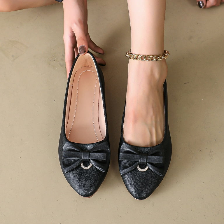 Dakaela Womens Leather Dress Shoes Bow Casual Walking Flats Low Wedge  Wedding Nurse Work Loafers - Walmart.com