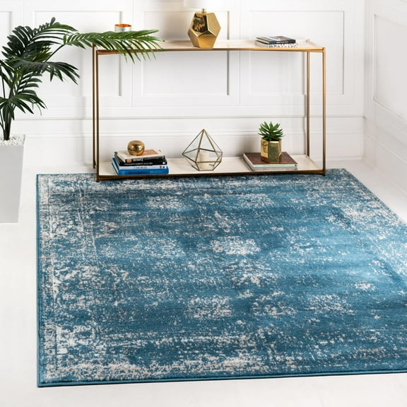 Rugs.com Monte Carlo Collection Rug – 6' Square Blue Medium Rug Perfect For Living Rooms, Kitchens, Entryways