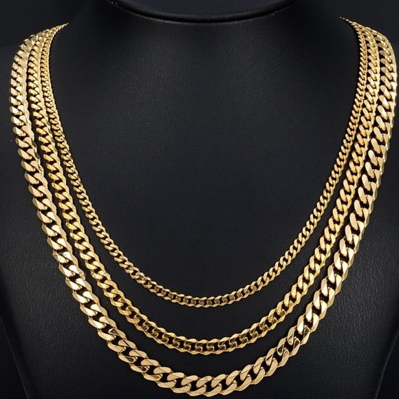 NEW MEN HEAVY 3.5/5/7mm 18K GOLD PLATED MIAMI CUBAN LINK CHAIN NECKLACE/BRACELET