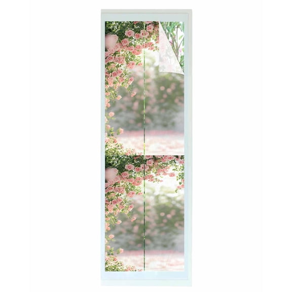 Window Privacy Film Pink Roses Spring Floral Stained Glass Window Film Decorative Sun Block Window Cover Summer Botanical Flowers Window Clings Static Adhesive Sticker for Bathroom 23.6"x78.7"