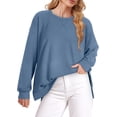 thumbnail image 2 of Crewneck Sweatshirt for Women Loose Fit Oversized Pullover Side Slit Zipper 2023 Fall, 2 of 8