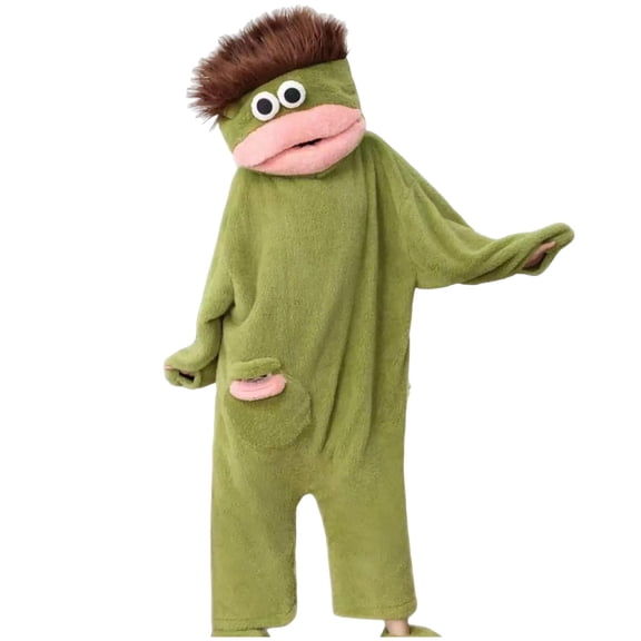 Ulanda Kids Silly Big Mouth Monster Wearable Onesie Funny Cozy Hooded Plush One Piece Loungwear No Shoe (Green,8-10 Years)