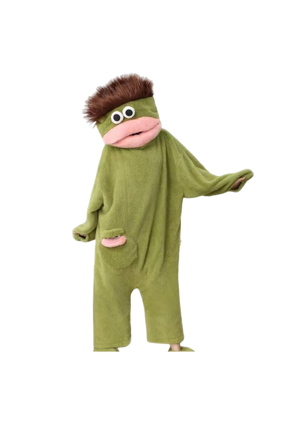 Kids Silly Big Mouth Monster Wearable Onesie Funny Cozy Hooded Plush One Piece Loungwear No Shoe (Green,8-10 Years)