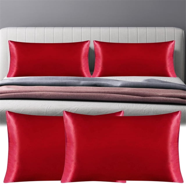 ¡Oferta especial! Funda de almohada de satén Miyuadkai en liquidación. Funda de almohada de satén de seda, imitación seda, color liso, para hotel, hogar, color rojo 8.