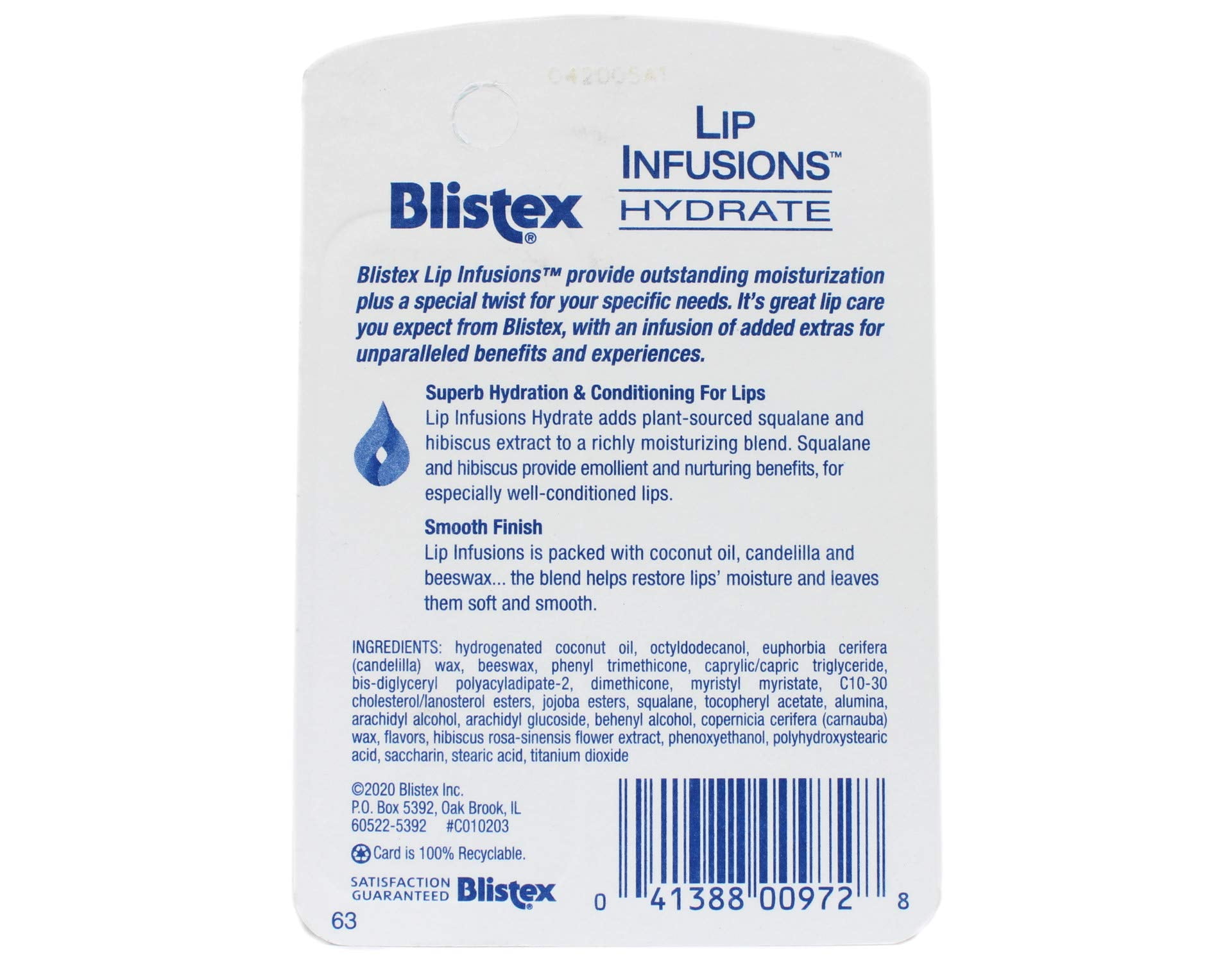 Blistex Lip Infusions Hydrate Lip Moisturizer 0.13 Ounce (6 Pack) Package May Vary