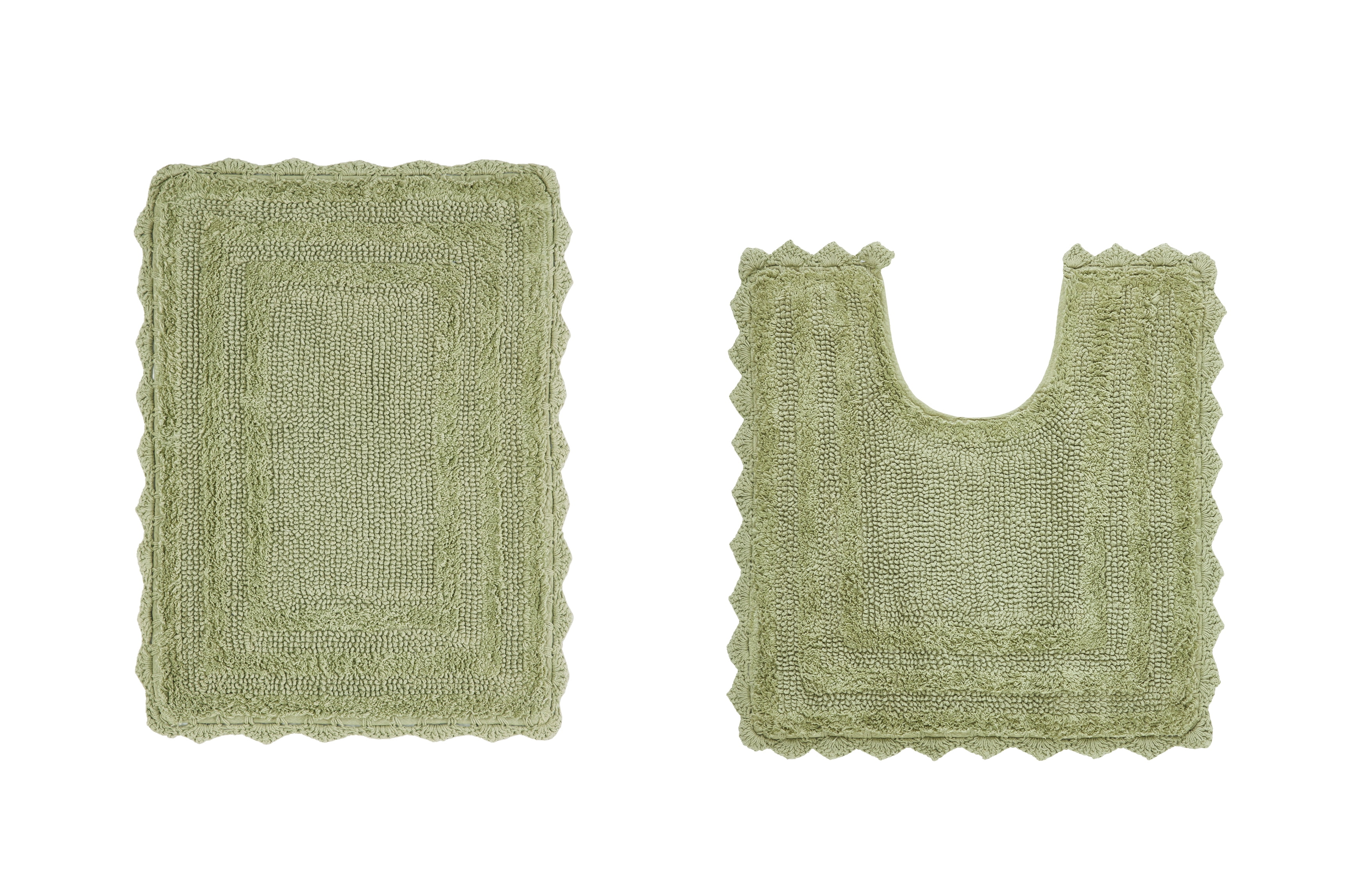 Better Trends 2 Piece Bathroom Rugs Set 100% Cotton, Soft Tufted Bath Mat, Water Absorbent & Reversible Bath Rug (Sage) Lilly Crochet Collection