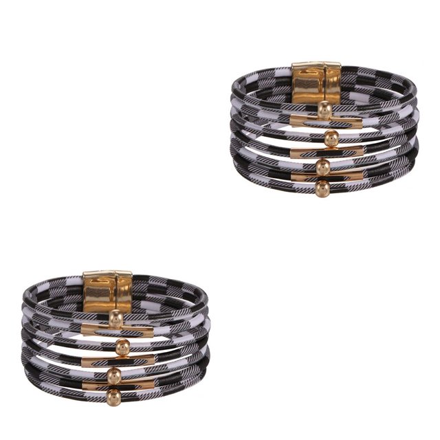Sonducket magnética Multicapas Cadena de mano de cuero ajustable Cuadros en blanco y negro Type2 NO2