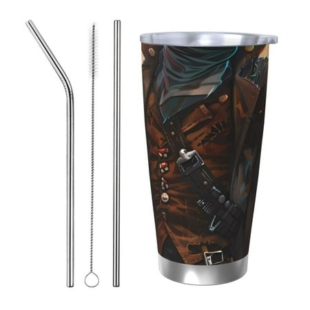 

Salouo Steampunk Cowboy Cat Print 20oz Tumbler with Lid Stainless Steel Vacuum Insulated Tumbler Durable Insulated Coffee Mug Thermal Cup with Splash Proof Sliding Lid-Straw Three-piece Set