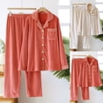 thumbnail image 5 of ZQUUVOU Men's and Women's Pajamas Set Fall Winter Notch Lapel Pajamas Warm Long Sleeved Loungewear with Pocket Two-Piece Sets Watermelon Red, 5 of 5