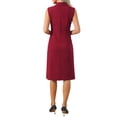 thumbnail image 3 of INSPIRE CHIC Women's Notch Lapel Wrap Neck Dress Sleeveless Slit Front Ruched Pencil Dresses XL Wine Red, 3 of 5