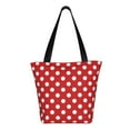 thumbnail image 3 of Easygdp Red Polka Dot Stylish Canvas Handbag Shoulder Tote Bag, Shopping Bag with Zip, Suitable for Buying Groceries, Office, Fitness, 3 of 9