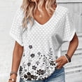 thumbnail image 2 of YOIAVAIOY Women's Lightweight Floral Printed Blouses V Neck Short Sleeve T Shirts Summer Casual Loose Dressy Outfits Multicolor L, 2 of 7