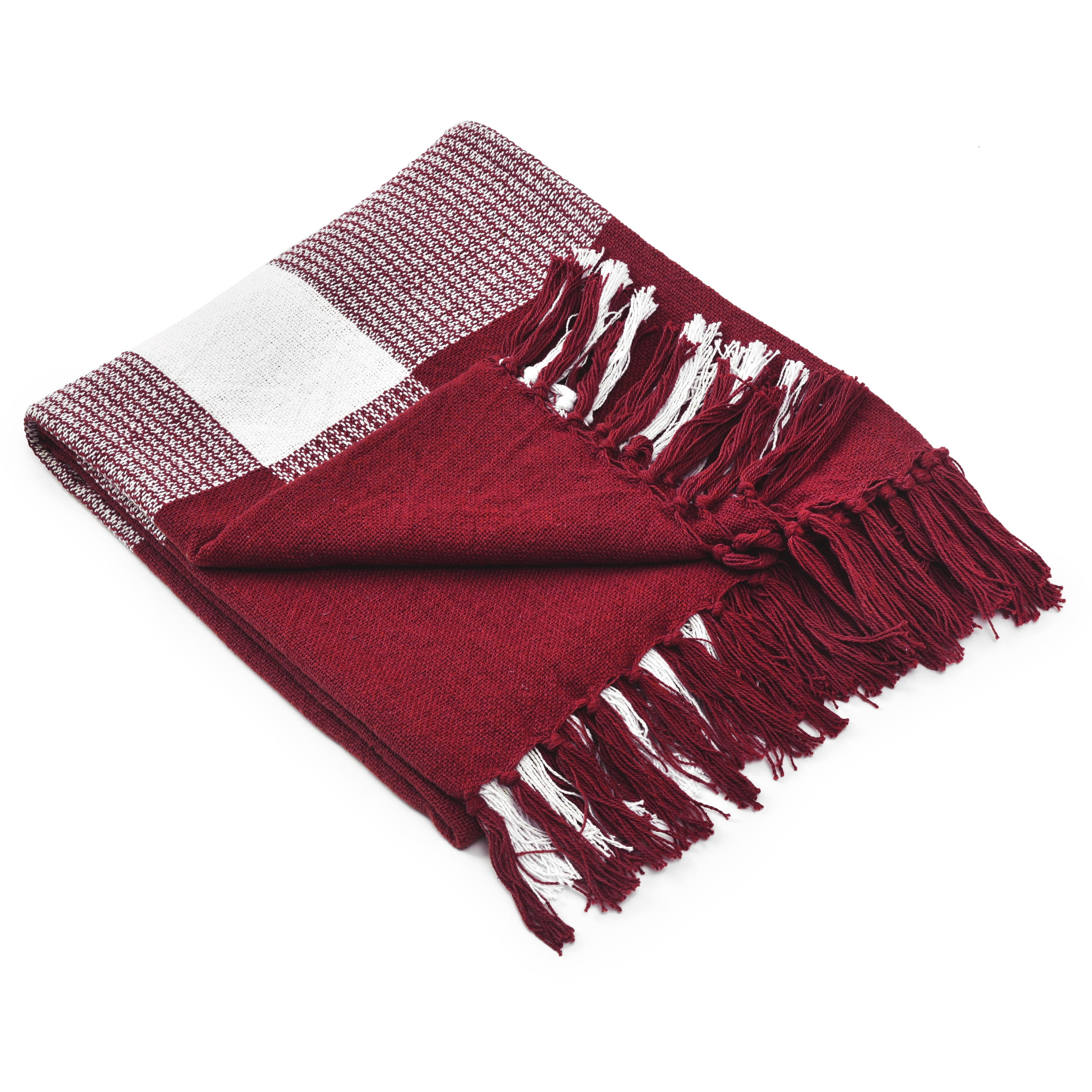 Ox Bay Red/White Tartan Plaid Cotton Throw Blanket, 50" x 60"