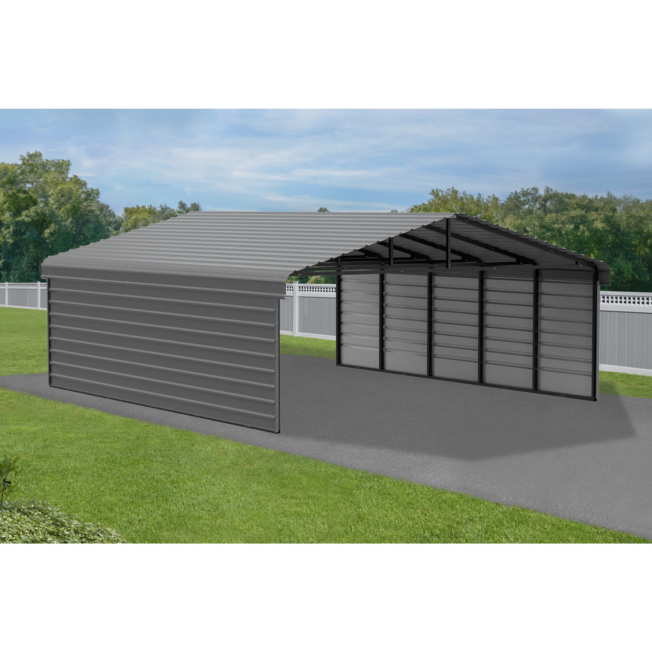 Arrow 24 x 20 x 7 ft Charcoal Steel Carport With 2 Side Wall Kit