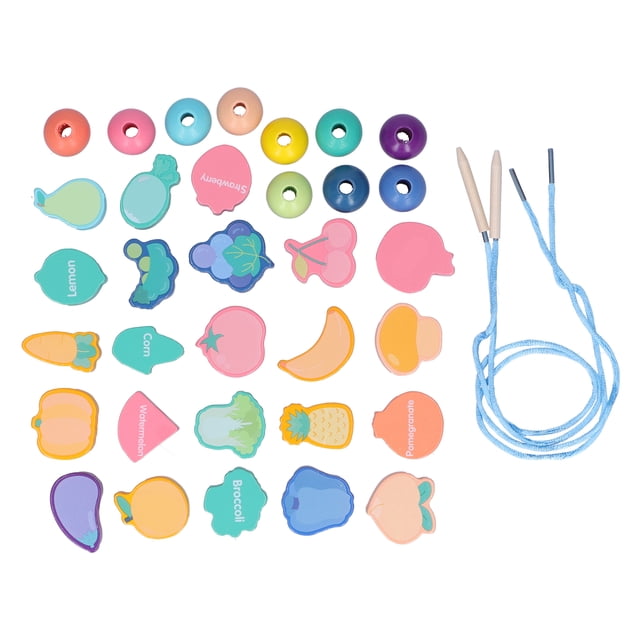 Cuerda de madera para enhebrar cuentas para niños pequeños, preescolar, juguete educativo de aprendizaje temprano, frutas y verduras.
