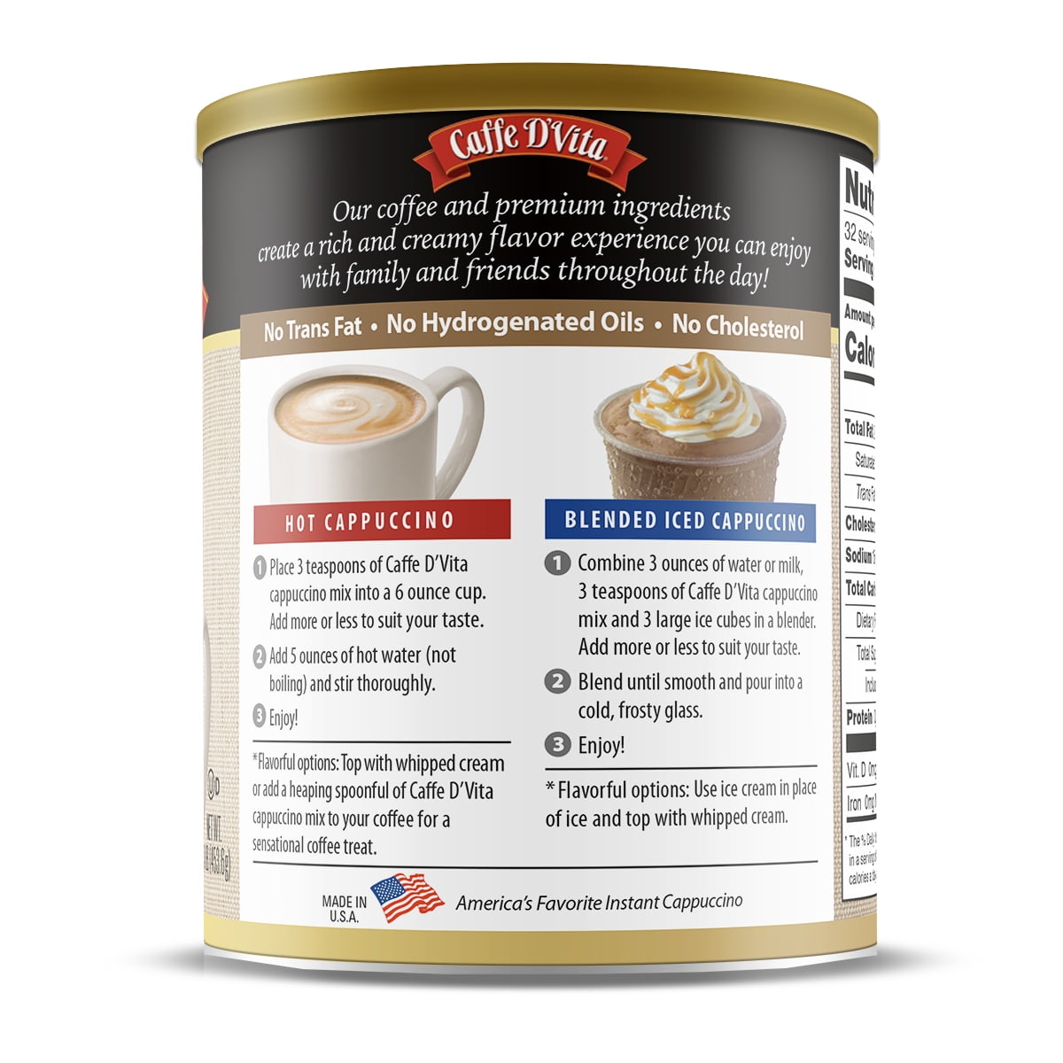 (6 Pack) Caffe D'Vita White Chocolate Raspberry Cappuccino, 1lb Cans. Instant powder drink mix
