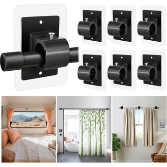4-Pack No Drill Curtain Rod Brackets - Self Adhesive Holders, Holds Up To 14 Lbs, White, For Bathroom Bedroom Kitchen
