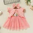 thumbnail image 3 of IWEMEK Baby Girls Dress Cute Pink Sheer Tutu Floral Embroidery Crew Neck Dresses Waffle Knit Bolero Shrug Size 3-6M, 3 of 7