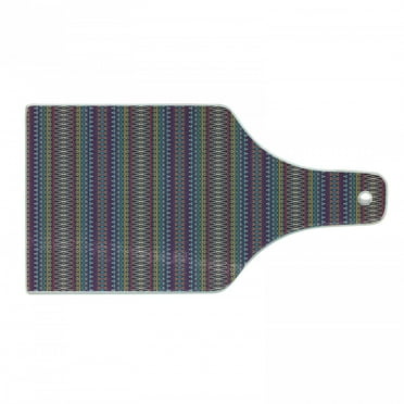 Ethnic Cutting Board, Colorful Composition with Triangles and Chevron Zigzags Mexican Culture Inspirations, Tempered Glass Cutting and Serving Board, Wine Bottle Shape, Multicolor, by Ambesonne