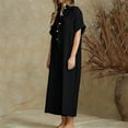 thumbnail image 4 of Ganfancp Jumpsuits for Women V-Neck Summer Casual Solid Pleated Wide Leg Pants Short Sleeve Jumpsuit Black S Women, 4 of 6