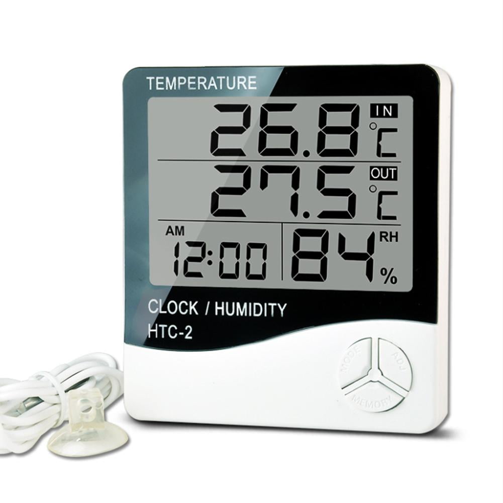 HTC-2 Digital LCD Temperature Thermometer Humidity TEMP Meter Clock With Sensor